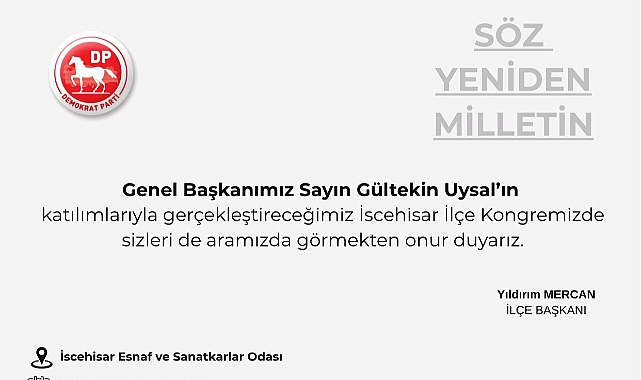 Demokrat Parti İscehisar İlçe Kongresi 21 Kasım'da Yapılacak